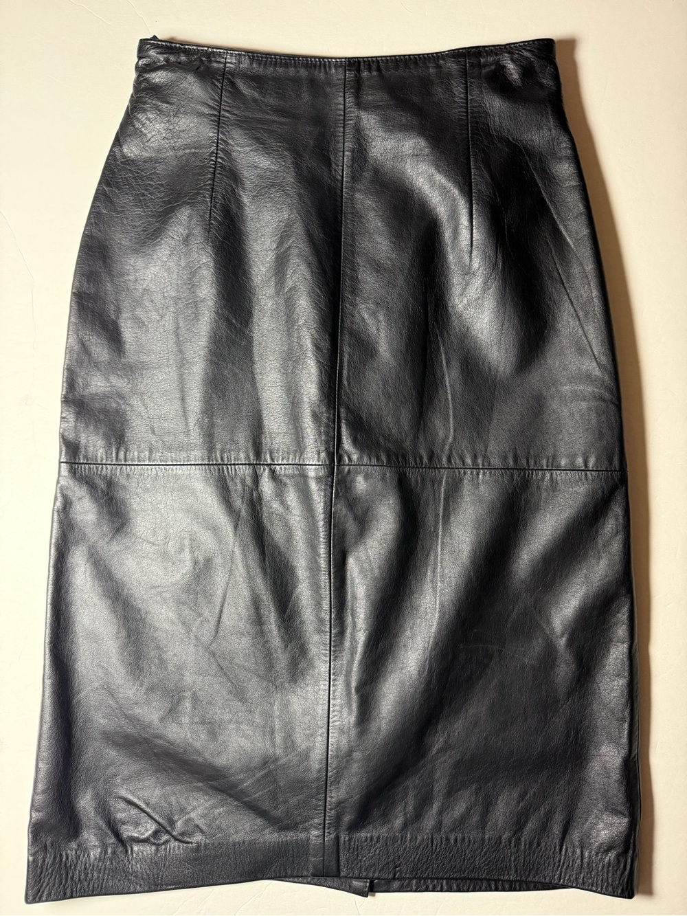 Vintage Investments Black Genuine Leather High Waist Midi Skirt Size 10